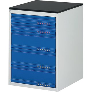 Schubladenschrank BK 650 H820xB580xT650mm grau/blau 5Schubl.Einfachauszug PROMAT