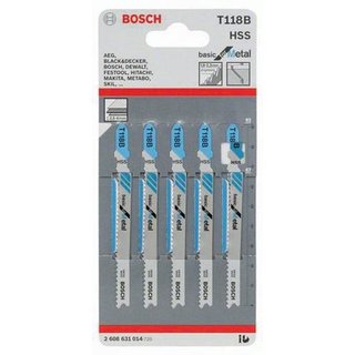 Stichsgeblatt T 118 B Gesamt-L.92mm Zahnt.1,9 -2,3mm HSS 5 St./Karte BOSCH