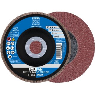 Fächerschleifscheibe PFF 125 A 40 SG/22,23 D.125xB.19xH.22,23mm Korn-Gr.40