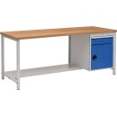 Werkbank signalblau lichtgrau B2000xH859xT750mm Buche...