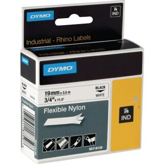 Schriftband Band-B.19mm Band-L.3,5m flexibles Nylonband schwarz auf weiß DYMO