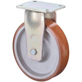 Schwerlast-Bockrolle D.200mm Trgf.1400kg Guß-PU Platte L200xB160mm BS ROLLEN