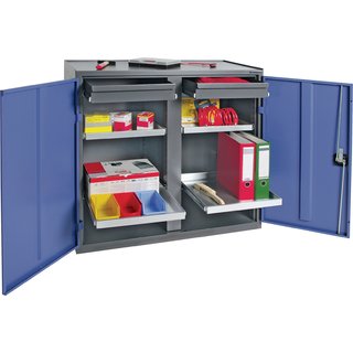 Werkzeug-/Beistellschrank H1000xB1000xT500mm 2 Schubl.,4 BD grau/blau NCS PROMAT