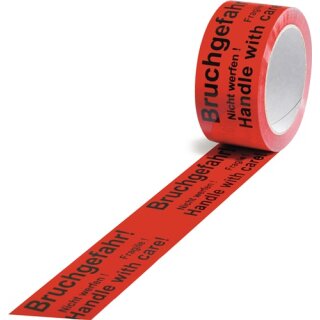 Warnklebeband PP Bruchgefahr L.66 m,B.50mm rot Rl.TRANSPAK