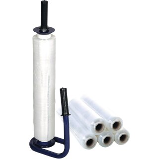 Stretchfolienset Stand.L300 mxB450mm 20 µm transp.m.1 Abroller u.6 Rl.