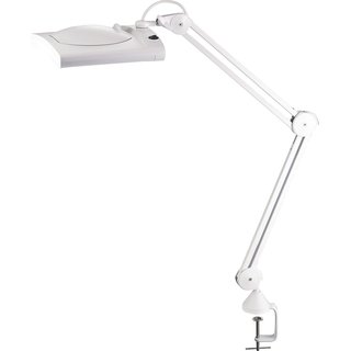 LED-Lupenleuchte Glaslinse 190,5mm (7,5 ) Tischklemme wei Abdeckung,ecki. Kopf