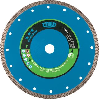 Diamanttrennscheibe Premium D.230mm Bohr.22,23mm Fliesen 10mm TYROLIT