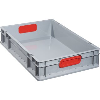 Transportstapelbehälter L600xB400xH120mm grau PP geschlossener Griff rot