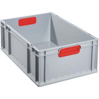 Transportstapelbehälter L600xB400xH220mm grau PP geschlossener Griff rot