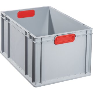 Transportstapelbehälter L600xB400xH320mm grau PP geschlossener Griff rot