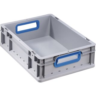 Transportstapelbehälter L400xB300xH120mm grau PP offener Griff blau