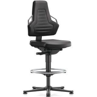 Arbeitsdrehstuhl Nexxit Gleiter+Fußring PU-Schaum schwarz Griff grau 570-820mm