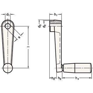 Handkurbel GN 471 d1 B 14mm d2 32mm d3 35mm Bohrung Alu. Ganter