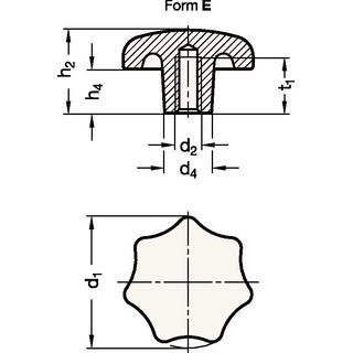 Sterngriff DIN 6336 m.Gewindebuchse Ku.d1 40mm d2 M 8mm