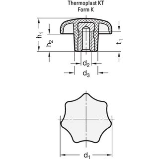 Sterngriff DIN 6336 m.Gewindebuchse Ku.d1 40mm d2 M 8mm