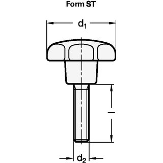 Sterngriff GN 6336.4 Sterngriffschraube Ku.d1 32mm d2 M 6mm l25mm GANTER