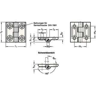 Scharnier GN 237 H.40mm B.40mm S.2mm Zink-Druckguss m.Bohrungen f.Senkschrauben