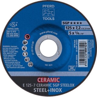 Schruppscheibe CERAMIC SGP STEELOX D125xS7mm gekr.STA Bohr.22,23mm PFERD