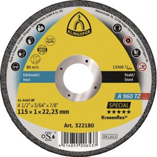 Trennscheibe A 960 TZ Special D125x1mm ger.INOX Bohr.22,23mm KLINGSPOR