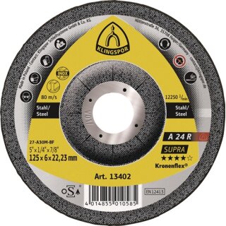 Schruppscheibe A 24 R Supra D125xS4mm gekr.STA Bohr.22,23mm KLINGSPOR