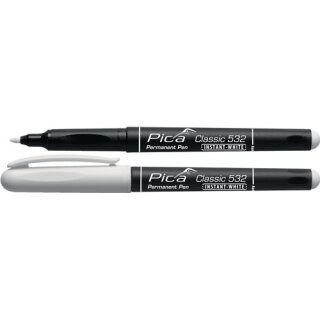 Permanentmarker INSTANT WHITE weiß Strich-B.1-2mm Stift m.Clip PICA