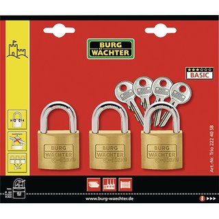 Vorhangschloss-Set Trio 222 40 Bgel-S.6mm Bgel-H.22mm BURG-WCHTER